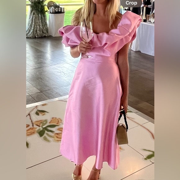 MARKARIAN Off-the-Shoulder Ruffle-Trim Silk Midi Dress-- Bergdorf Exclusive - Picture 5 of 6